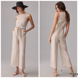 NEW Reformation‎ Naomi Linen Jumpsuit Oatmeal Cream Size 6